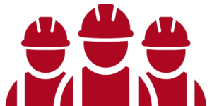 Icon image of three workers with construction hats.