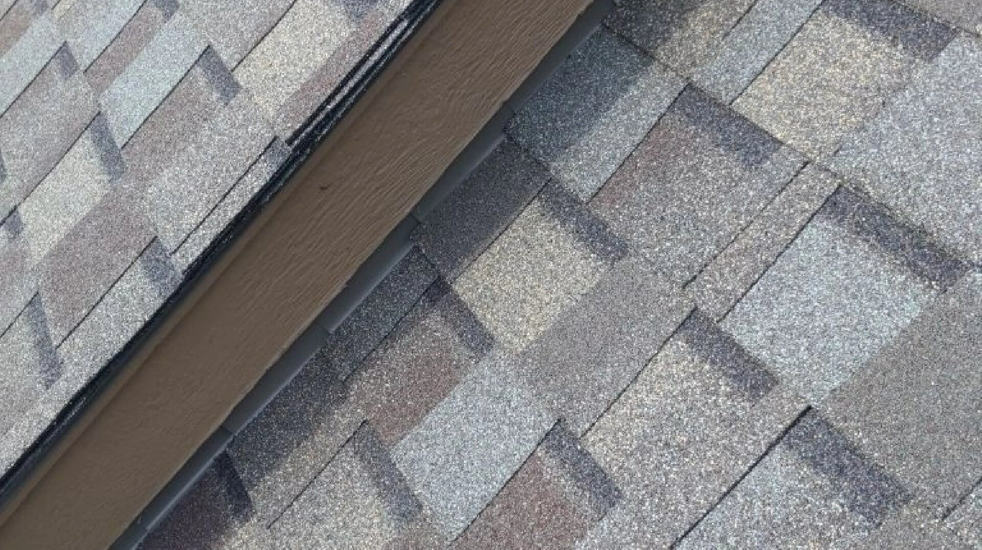 A close-up image of an asphalt shingle roof.