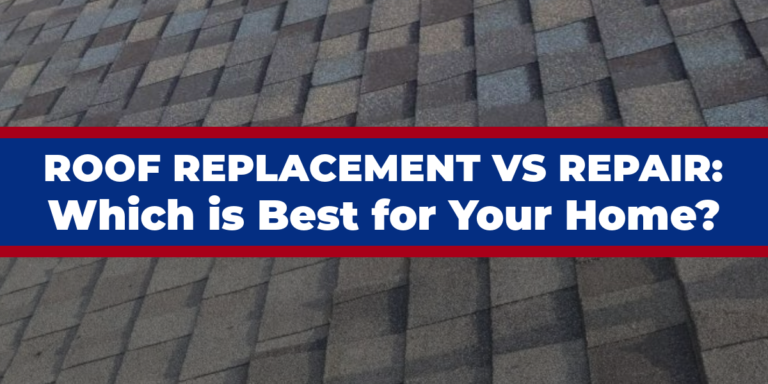 Image of shingles on a roof and text: Roof Replacement vs Repair: Which is Best for Your Home?
