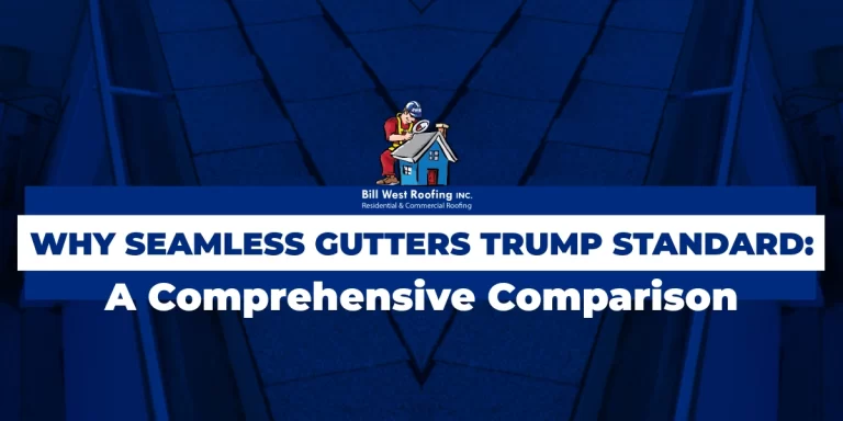 Dark blue gutters behind the blog title: Why Seamless Gutters Trump Standard: A Comprehensive Comparison