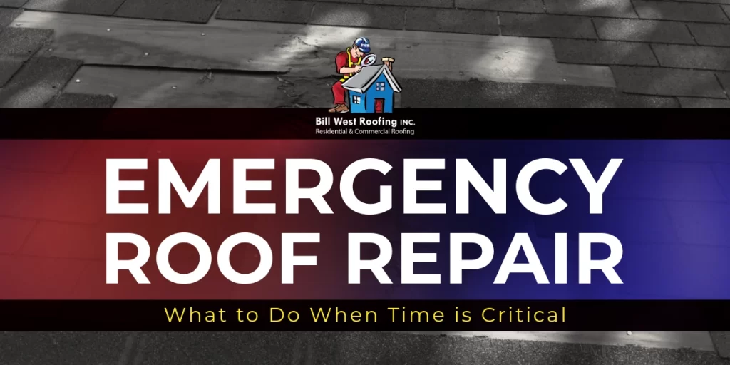 Emergency roof repair banner with message about acting fast during critical situations